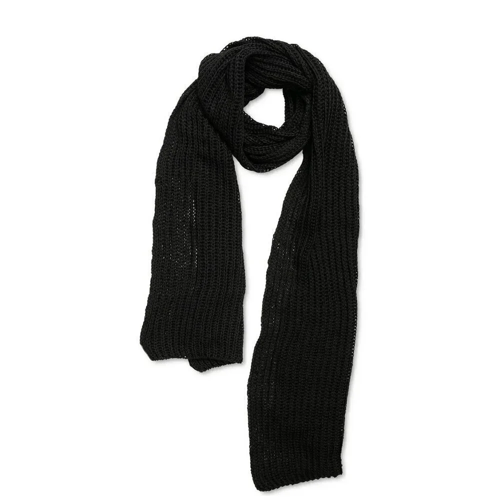 Style & Co Women's Black Solid Ribbed Muffler Scarf O/S (MSRP $30)